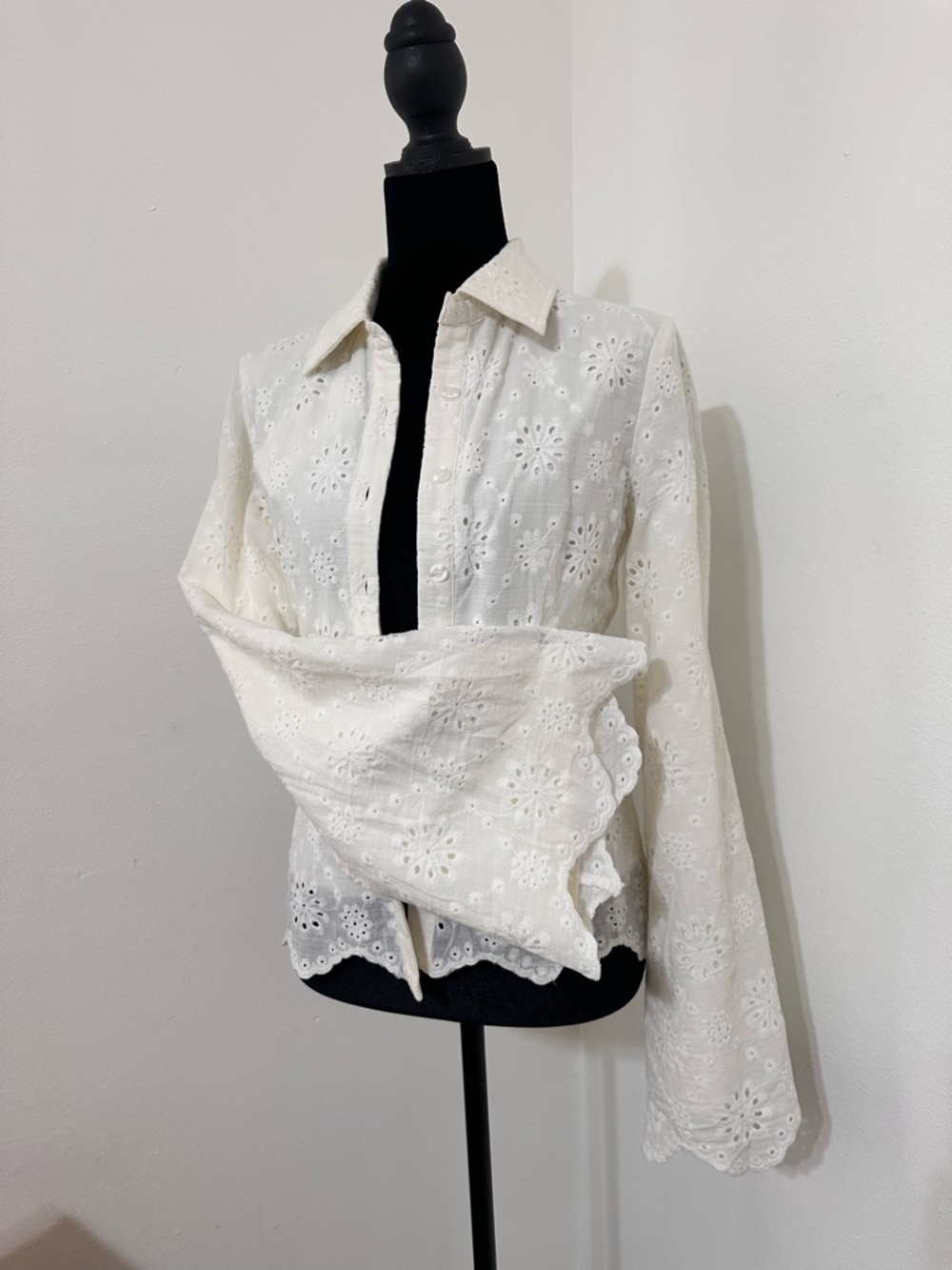 Veiled White Eyelet Button-Up Blouse